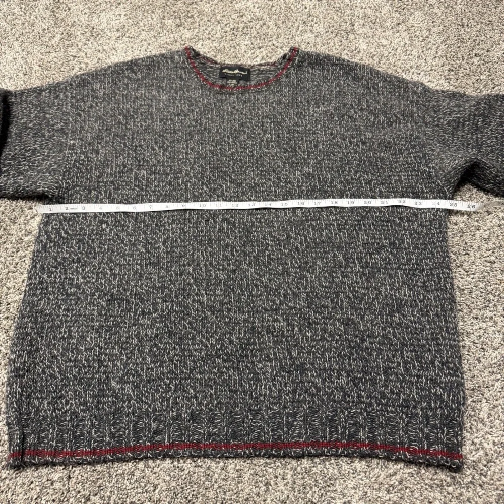 Eddie Bauer Mens Large Wool Blend Fisherman Knit Sweater Grey Red Heritage Style